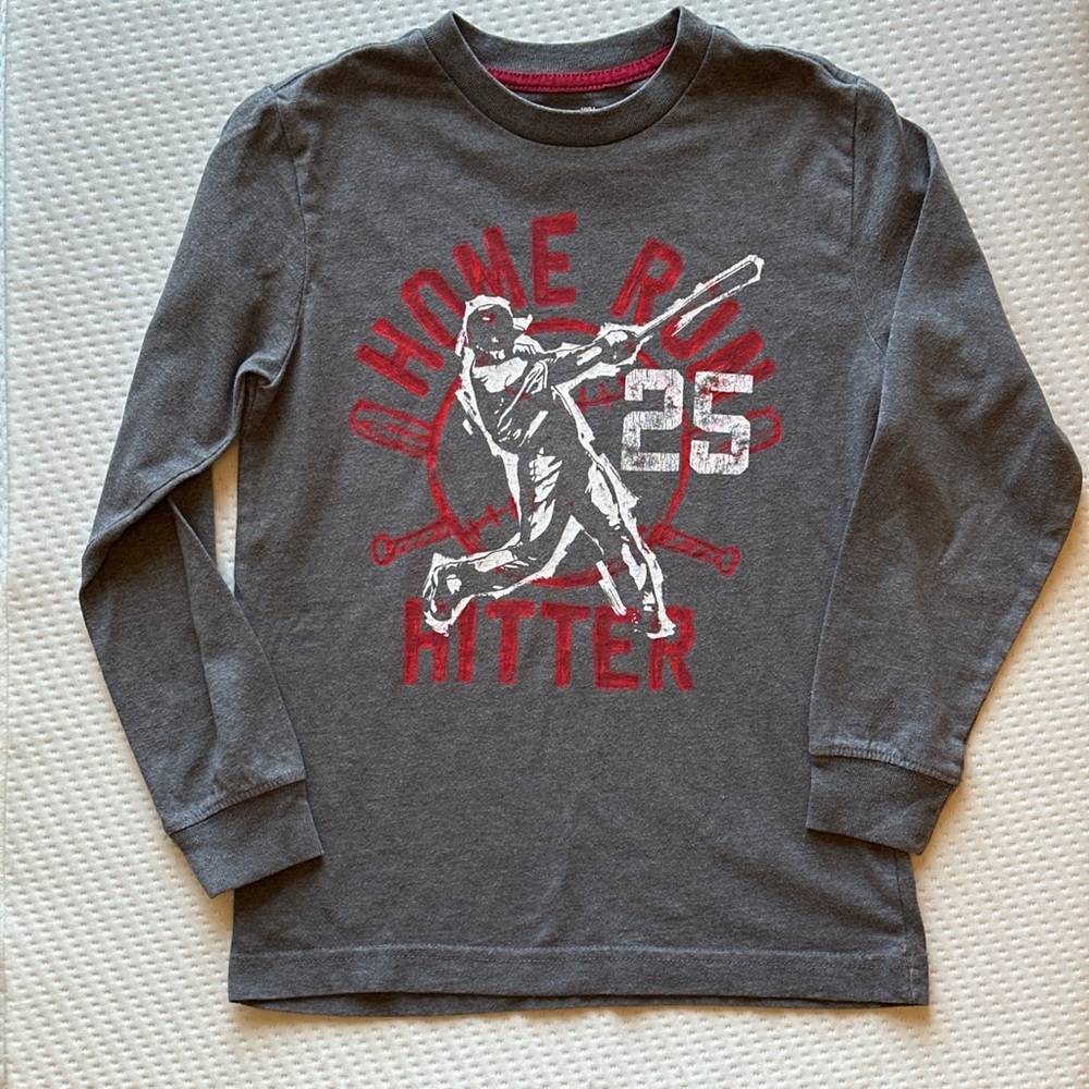 Gray Home Run Hitter Kids Long Sleeve Shirt